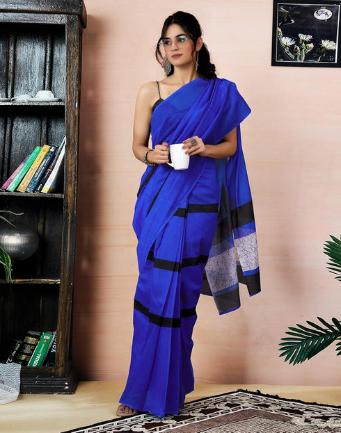 Vasthrlay Printed Chanderi Unstitched Teal Saree