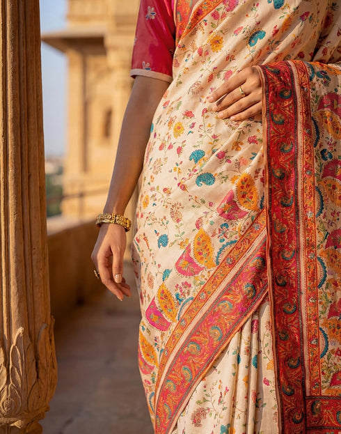 Vasthrlay Banglori Printed Unstitched Peach Saree