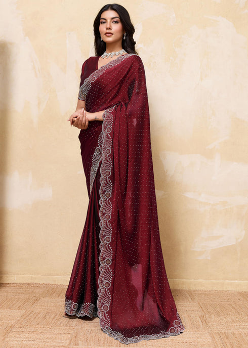 Vasthrlay Maroon Unstitched Saree