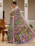 Vasthrlay Womens Printed Dark Blue Saree With Unstitched Blouse Piece