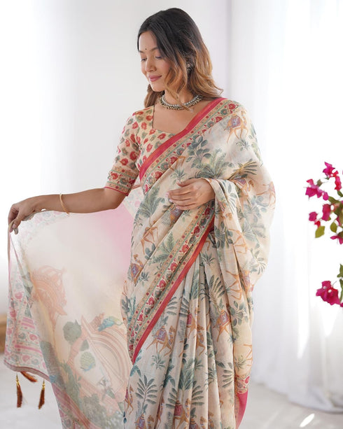 Vasthrlay Handloom Blue Beige Traditional Saree