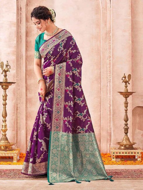 Vasthrlay Womens Banarasi Unstitched Yellow Saree