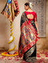 Vasthrlay Weaving Paithani Black Saree With Red Unstitched Blouse Piece