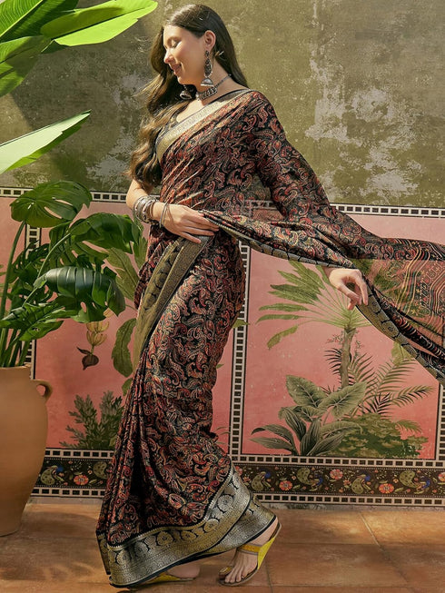 Vasthrlay Georgette Jacquard Unstitched Black Saree