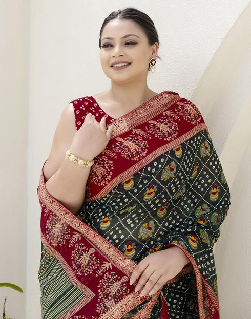 Vasthrlay Georgette Bandhani Unstitched Purple Saree