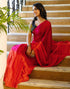 Vasthrlay Womens Cotton Rani Pink Saree With Black Unstitched Blouse Piece