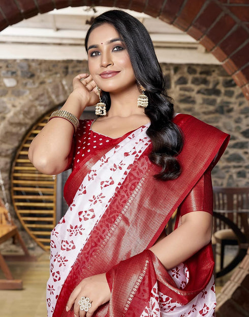 Vasthrlay Womens Printed Beige Saree With Unstitched Blouse Piece