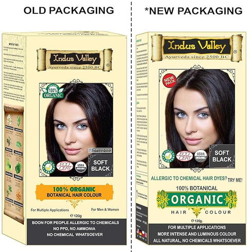 Indus Valley 100% Organic & Chemical Free Botanical One Touch Pack Hair Colour For Soft Black Hairs