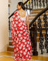 Vasthrlay Georgette Printed Red Saree With Unstitched Blouse Piece