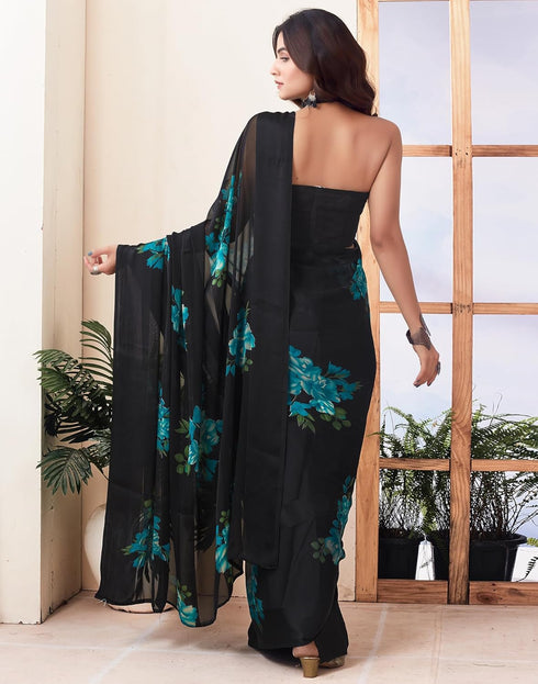 Vasthrlay Georgette Sequence Unstitched Black Saree