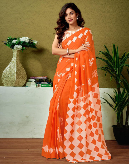 Vasthrlay Chanderi Printed Unstitched Blue Saree
