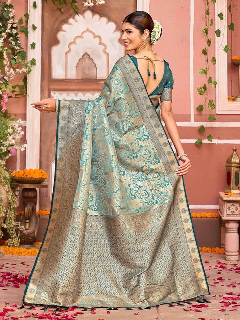 Vasthrlay Banarasi Unstitched Light Green Saree