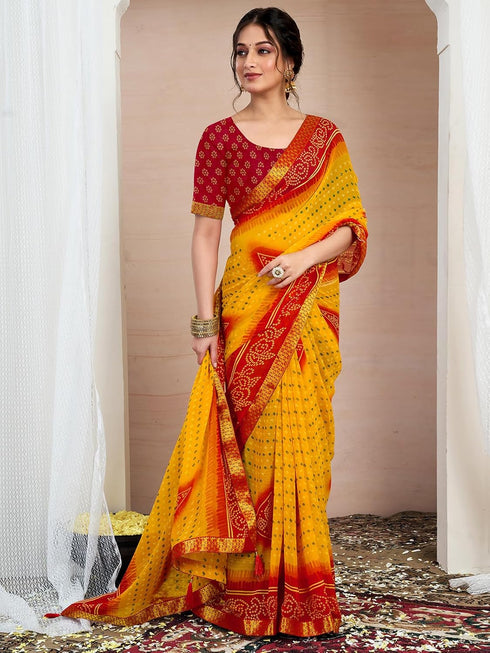 Vasthrlay Chiffon Bandhani Unstitched 4159s2944n Yellow