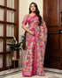 Vasthrlay Womens Printed Pink Saree With Unstitched Blouse Piece