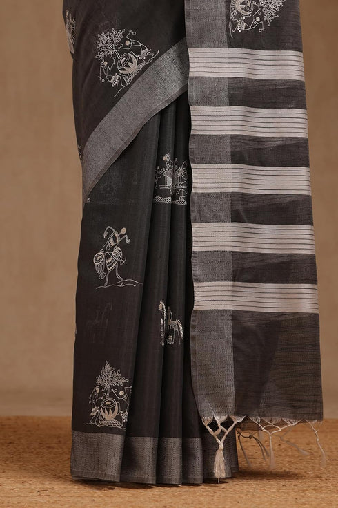 Vasthrlay Charcoal Chanderi Thread