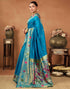Vasthrlay Womens Paithani Teal Blue Saree With Unstitched Blouse Piece