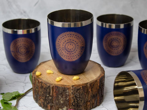 Stainless Steel Printed Round Glasses Set of 6 for Water