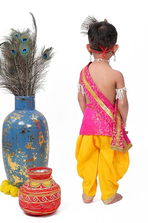Raj Fancy Dresses Krishna Dress for Kids, Baby Krishna Dress for Janmashtami with Krishna Mukut