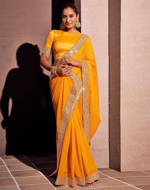 Vasthrlay Georgette Embroidery Unstitched Yellow Saree