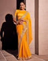 Vasthrlay Georgette Embroidery Unstitched Yellow Saree