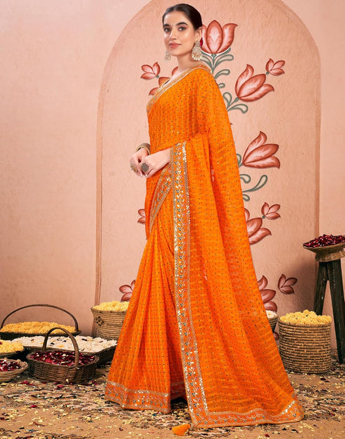 Vasthrlay Bandhani Embroidery Unstitched Rama Green Saree