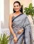 Vasthrlay Womens Printed Grey And Off-White Saree With Unstitched Blouse Piece