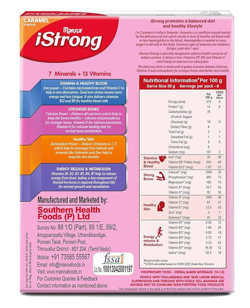 Manna iStrong, Clinically proven to fight Anemia, Iron Supplement for Women Caramel