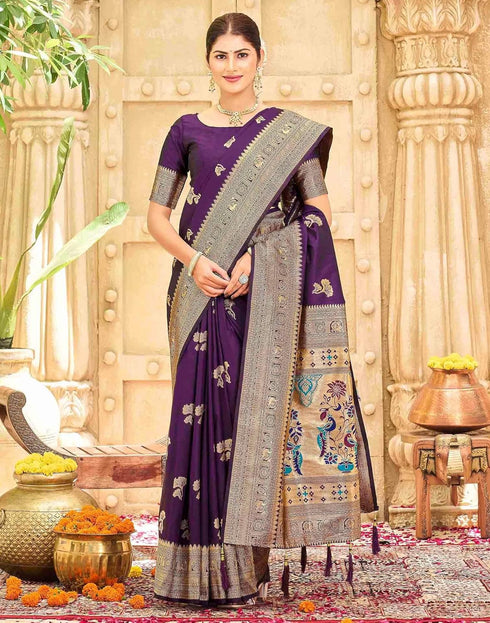 Vasthrlay Womens Paithani Unstitched Blue Saree