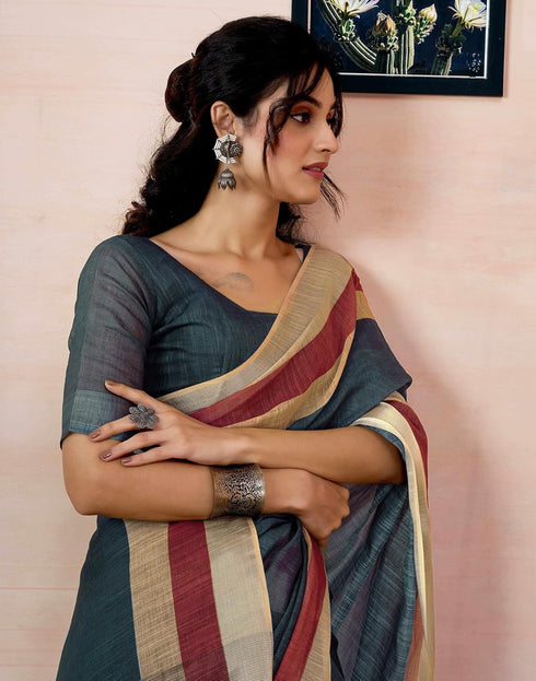 Vasthrlay Womens Printed Unstitched Dark Green Saree