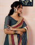 Vasthrlay Womens Printed Unstitched Dark Green Saree