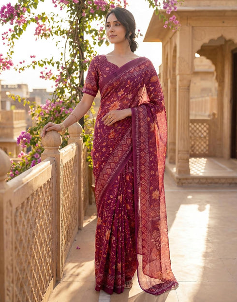 Vasthrlay Womens Printed Unstitched Purple Saree