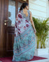 Vasthrlay Womens Printed Unstitched White Saree