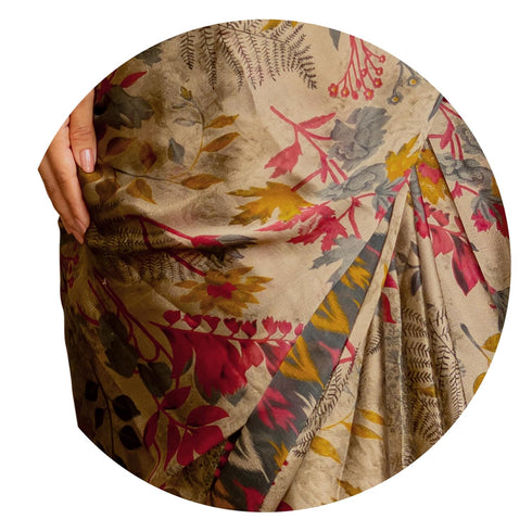 Vasthrlay Fashion Chiffon Georgette Beige Ethnic Wear