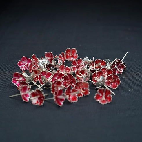 Pure silver Enamel red flowers 5g (Pack of 4)