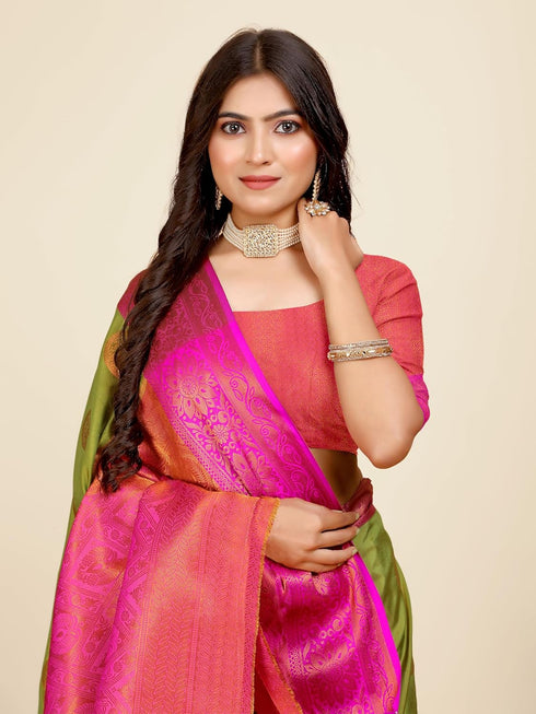 Vasthrlay Banarasi Mehendi Ethnic Wear