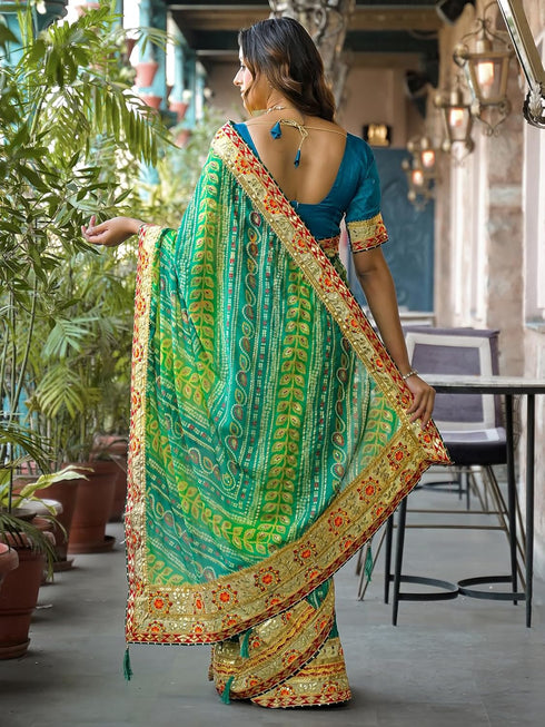 Vasthrlay Bandhani Embroidery Red Saree