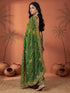 Vasthrlay Georgette Embroidery Green Saree With Maroon Unstitched Blouse Piece