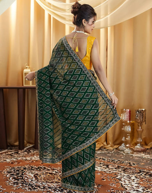 Vasthrlay Georgette Bandhani Unstitched Red Saree