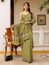 Vasthrlay Womens Printed Light Olive Green Saree With Unstitched Blouse Piece