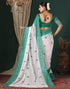 Vasthrlay Georgette Bandhani Green And White Saree With Unstitched Blouse Piece