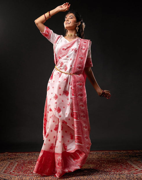 Vasthrlay Womens Banarasi Unstitched Off White Saree