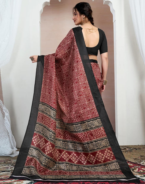 Vasthrlay Bandhani Printed Unstitched Black Saree
