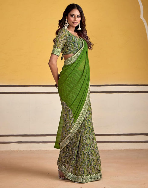 Vasthrlay Georgette Embroidery Unstitched Maroon Saree