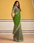 Vasthrlay Georgette Embroidery White And Black Saree With Unstitched Blouse Piece