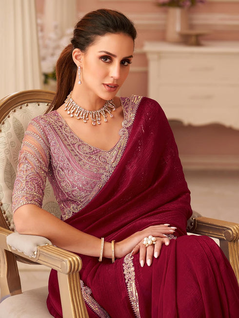 Vasthrlay Embroidery Unstitched Purple Ethnic Wear