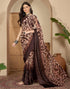 Vasthrlay Printed Georgette Brown Saree With Unstitched Blouse Piece