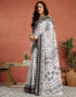 Vasthrlay Womens Printed Unstitched White Saree