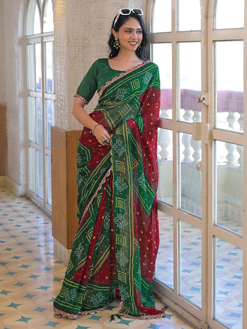 Vasthrlay Georgette Bandhani Orange Saree