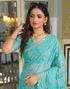 Vasthrlay Georgette Embroidery Turquoise Saree With Unstitched Blouse Piece