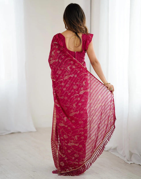 Vasthrlay Red Unstitched Saree